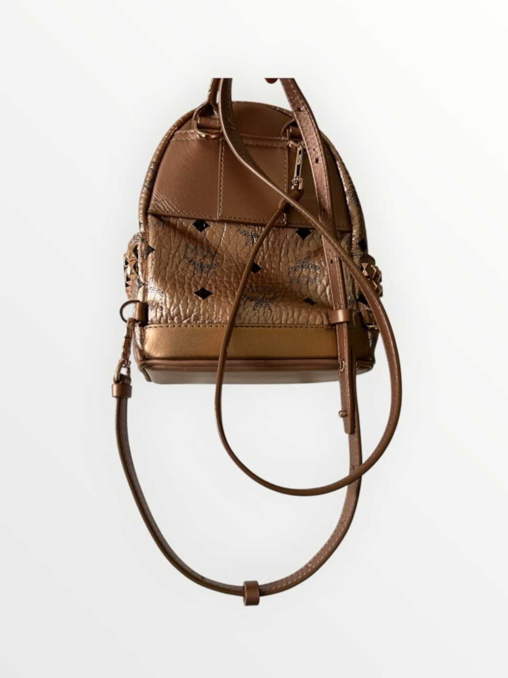 MCM Metallic Rose Gold  Logo-Print Mini Backpack - Picture 4 of 9